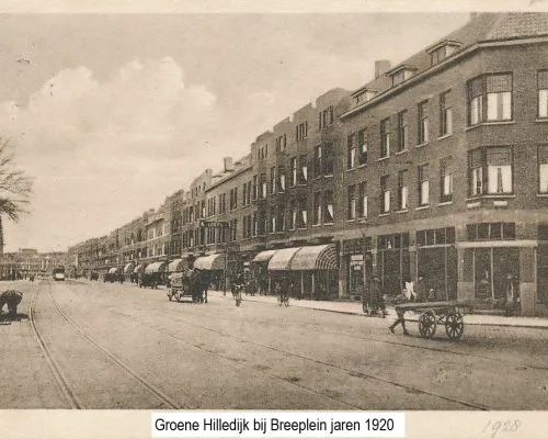 Groene Hilledijk bij Breeplein ca 1920 Groene Hilledijk bij Breeplein ca 1920